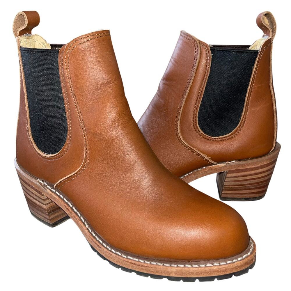 Red Wing Ankle Boots 7 Heritage Harriet Chelsea Brown Leather Stacked Heel